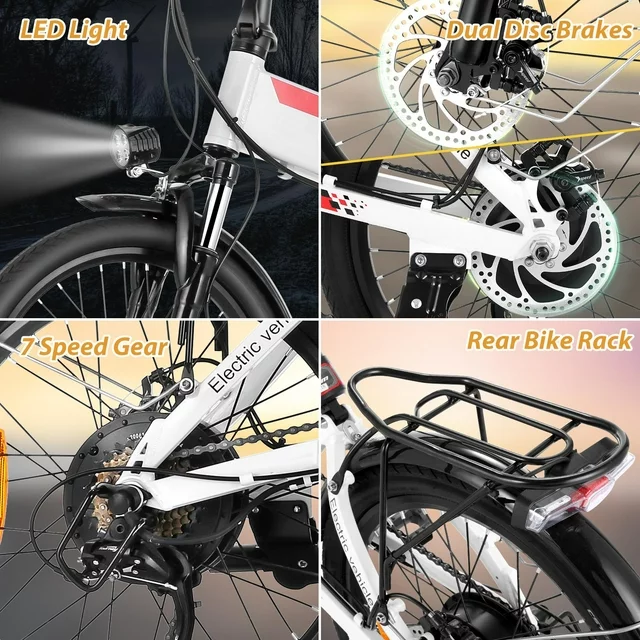 Gocio 500W Folding Electric Bike, 20'' Electric Commuter Bike, Aluminum Alloy Lightweight Electric Bicycle, Ebike Built-in 48V 7.8Ah Removable Lithium-Ion Battery, Urban Electric Bikes for Adults