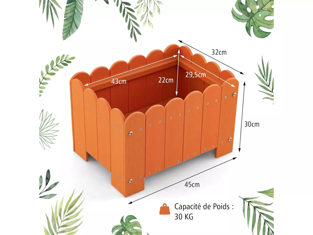 Lot de 2 Jardinière Rectangulaires en HDPE Résistant aux Intempéries, Lit de Jardin Surélevé avec Trous de Drainage pour Culture Fruits Légumes, pour Patio Balcon, 45x32x30cm (Orange)
