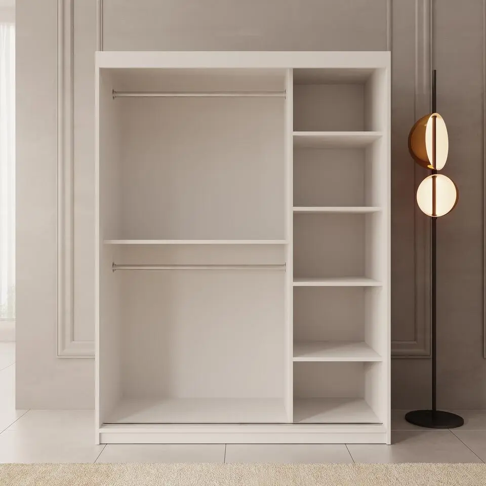 Meubella - Kledingkast Bodhi - Wit - 150 cm - Met spiegel