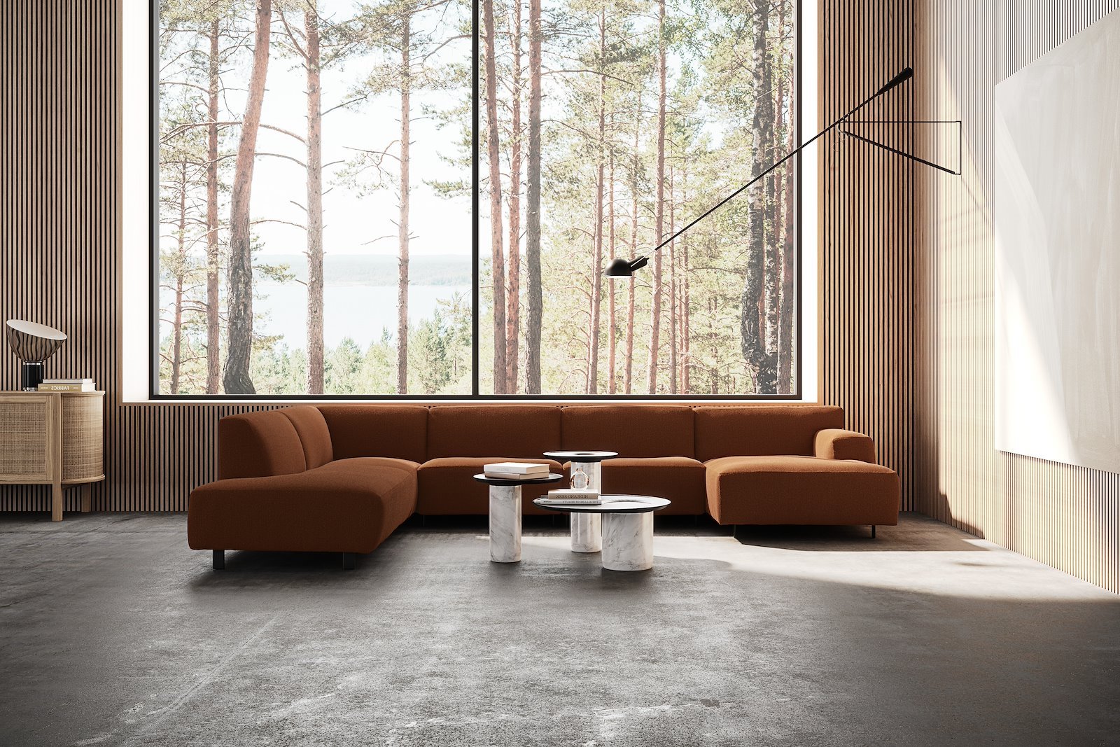 Vesta U-sofa Sjeselong høyre, 3-seter og åpen ende venstre. Big hjørnemodul, Tekstil Gianni Bronze, sort metallben 10 cm, Comfort CM