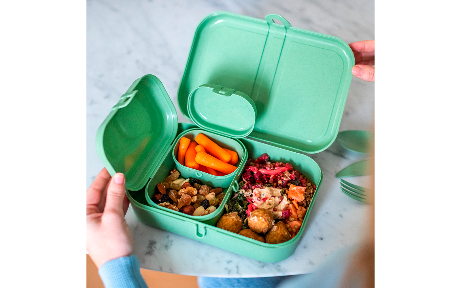 Koziol Pascal Ready Lunchbox-Set inklusive Besteck-Set 4-teilig nature flower blue
