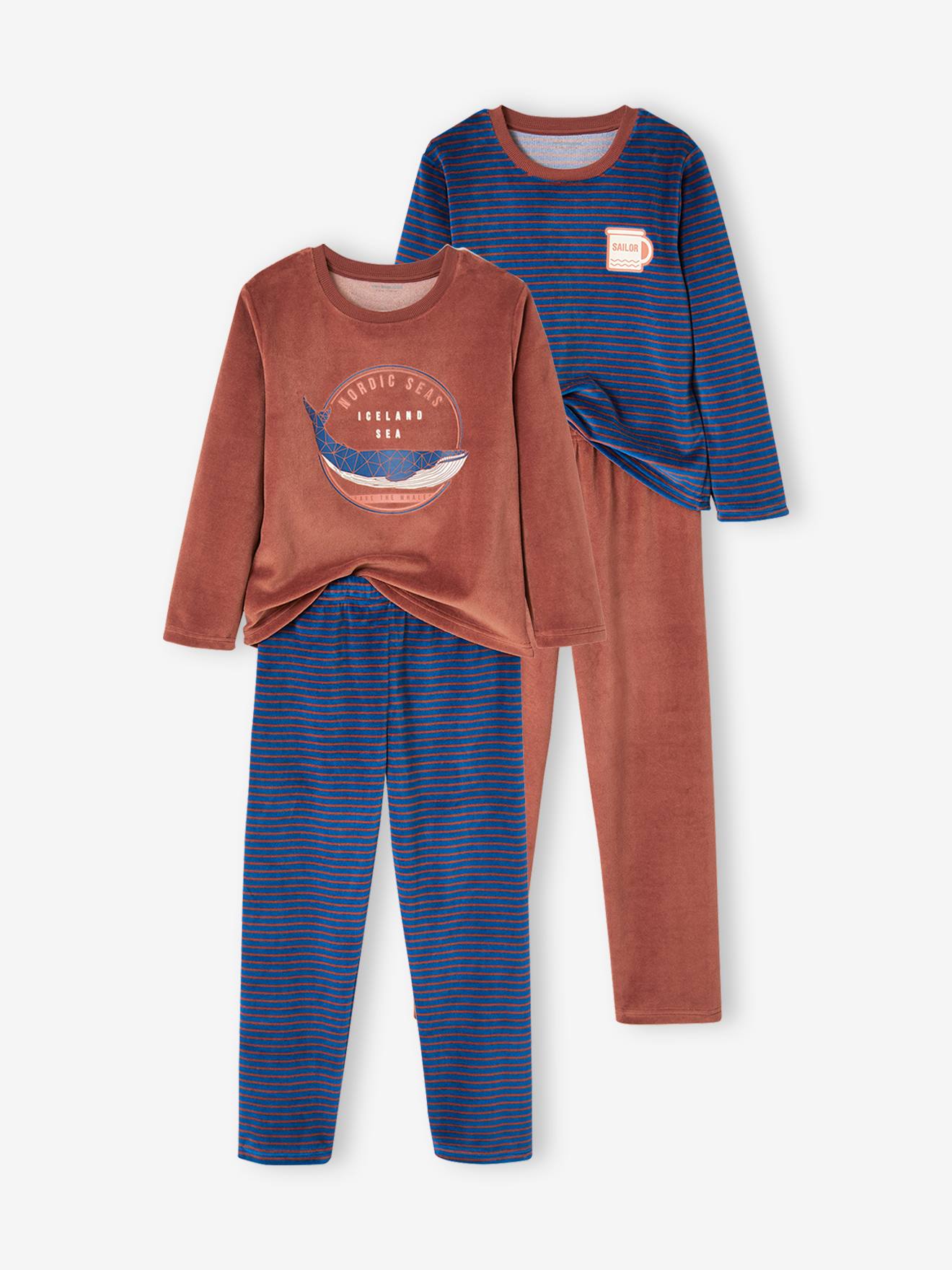 Conjunto de 2 pijamas de veludo azul elétrico com estampa de baleias para meninos