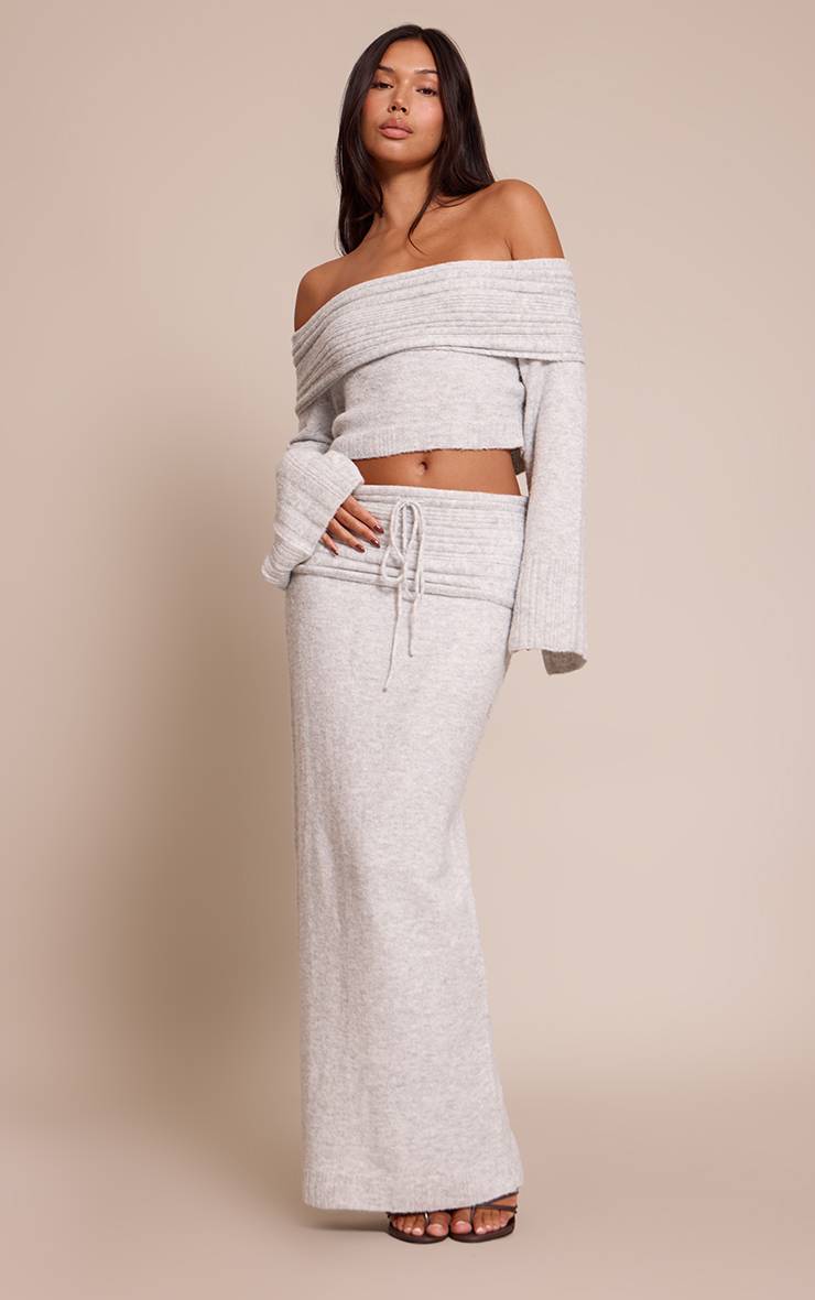 Gris Clair Jupe Maxi En Maille Côtelée Douce À Taille Repliée