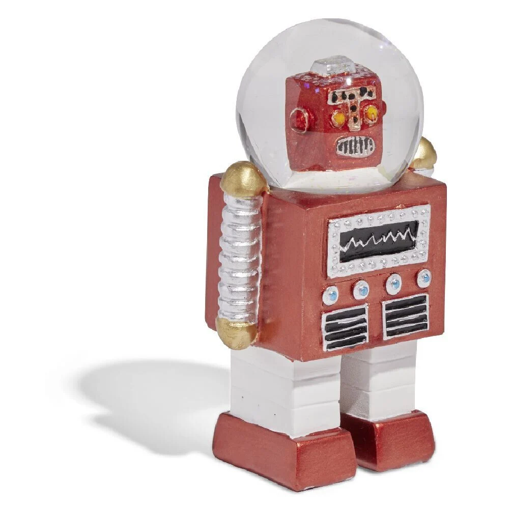 Robot avec tête boule à neige rouge H13cm