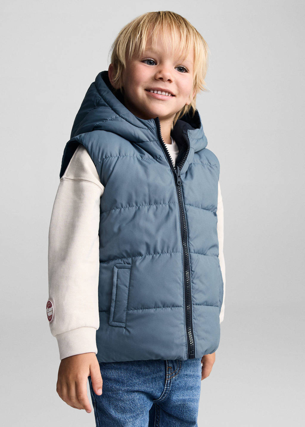 Mango Kids reversible bodywarmer donkerblauw/lichtblauw