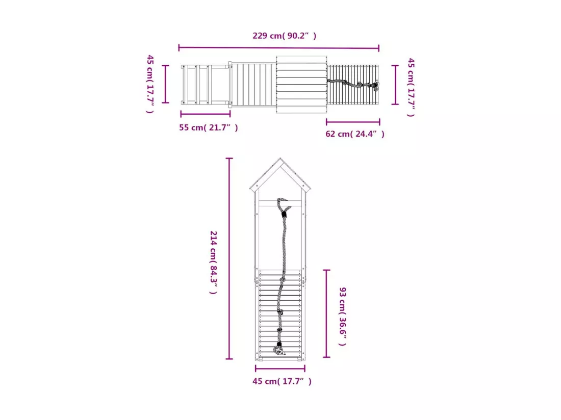 Maisonnette de jeu avec mur d'escalade bois de pin imprégné