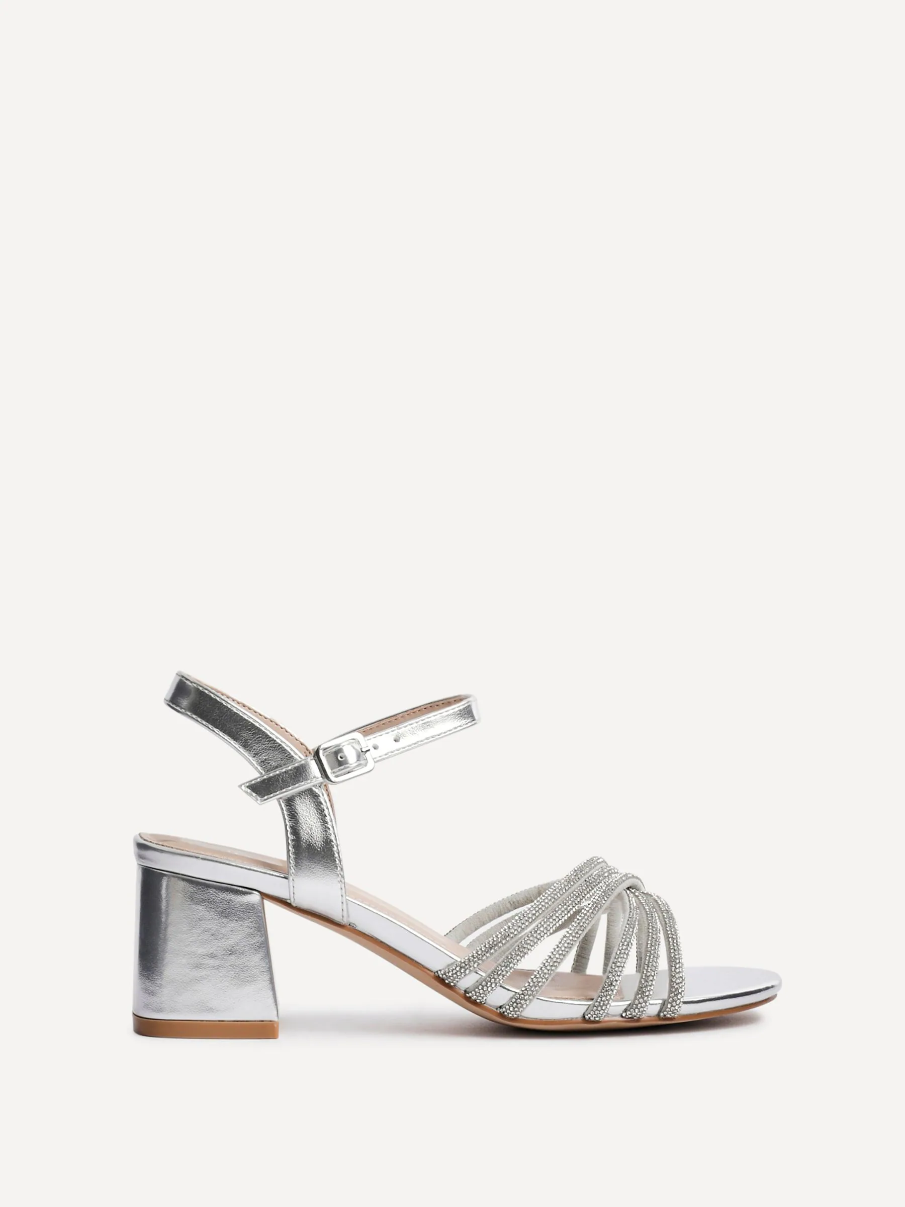 Zilver - Linzi Gracie Diamante Front Strap Low Block Sandals