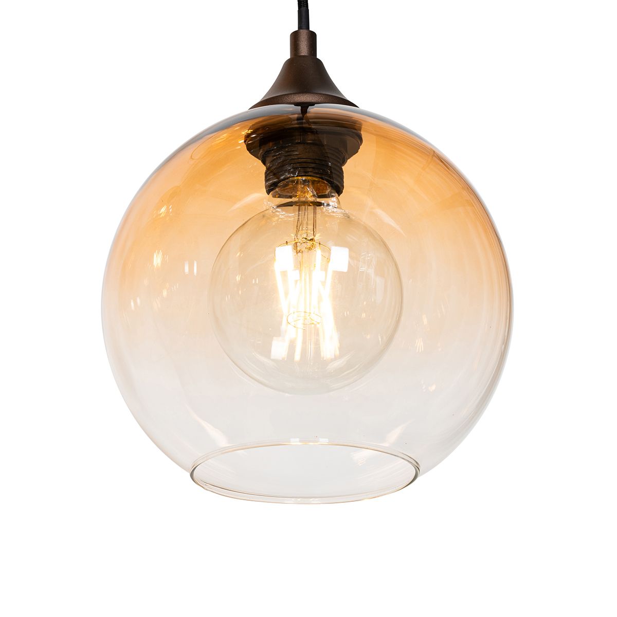 Smart hanglamp donkerbrons met amber glas 8-lichts incl. 8 Wifi G95 - Sandra