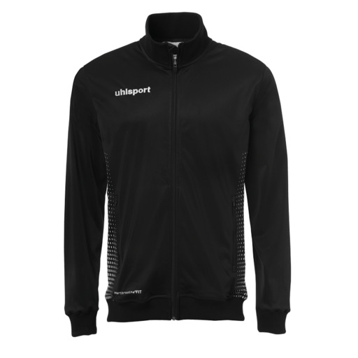 Jaqueta esportiva Score Track Jacket, preta e branca, da Uhlsport.