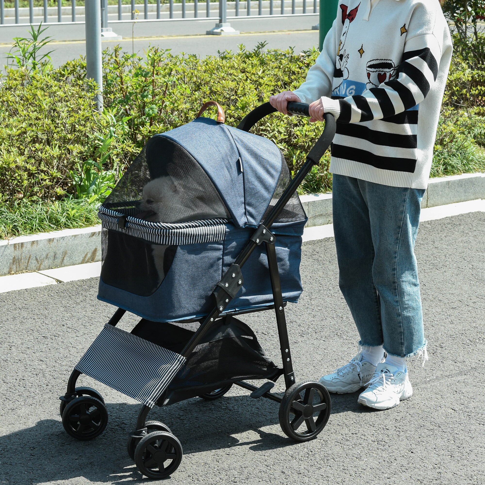 PawHut Hunde-Buggy für kleine Hunde Dunkelblau, Schwarz 76 x 51 x 101 cm (LxBxH)