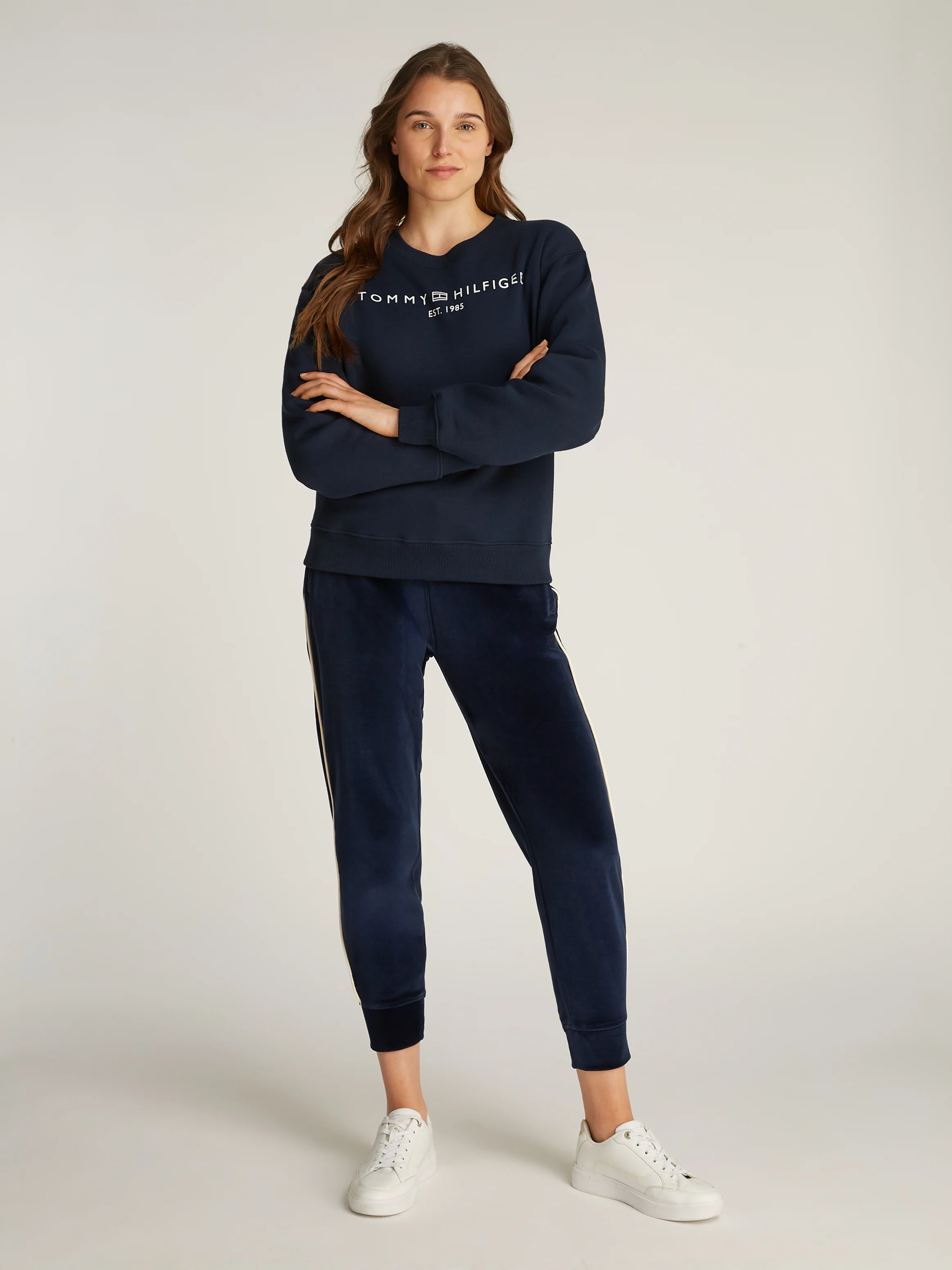 Sweat col rond en coton mélangé droit | Bleu