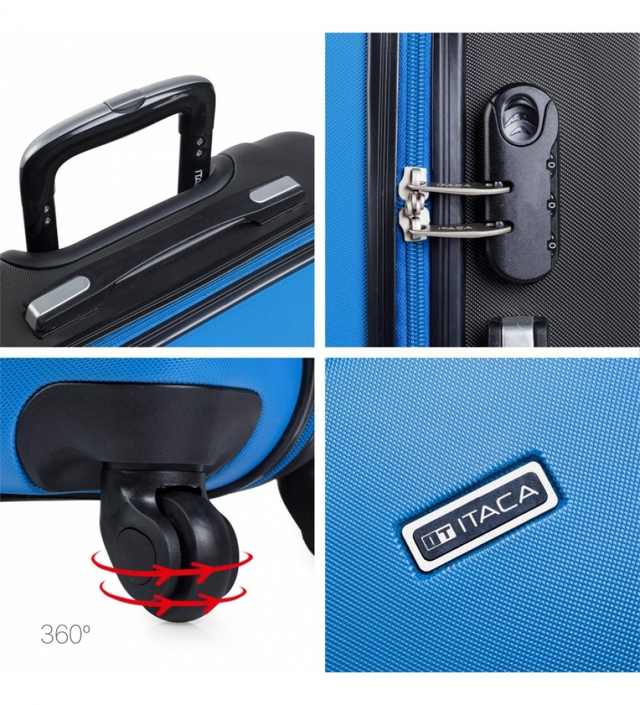 Mala de viagem rígida grande ITACA XL com 4 rodas, modelo 71170, nas cores azul e antracite - 75 x 50 x 30 cm -
