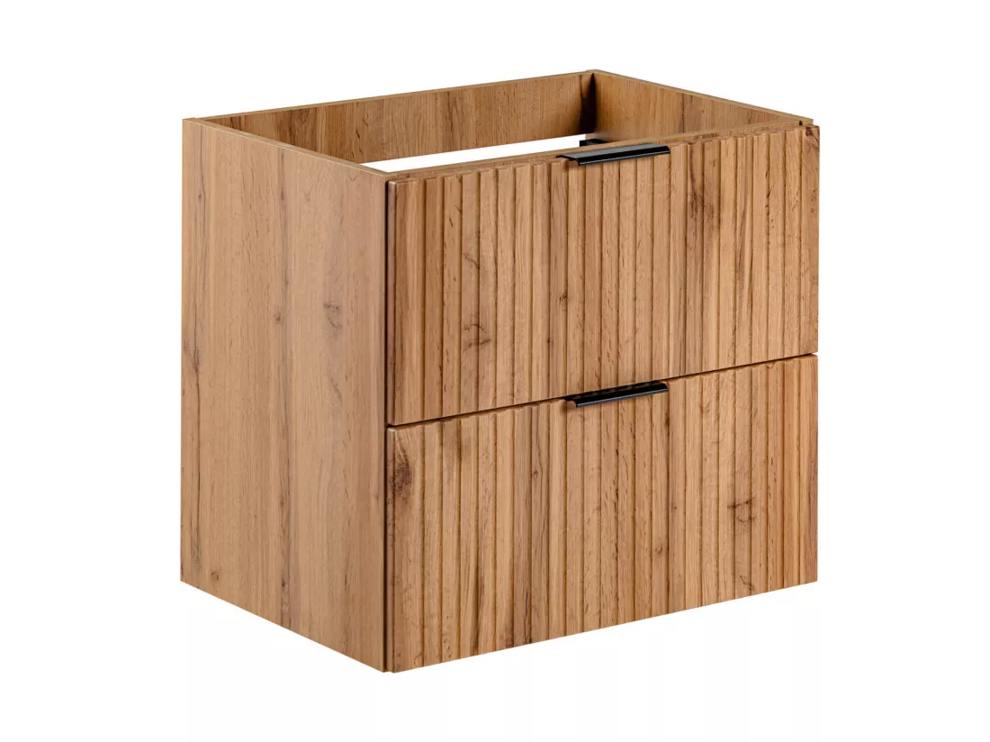 Meuble de salle de bain suspendu strié avec vasque à encastrer - Naturel clair - 60 cm - ZEVARA