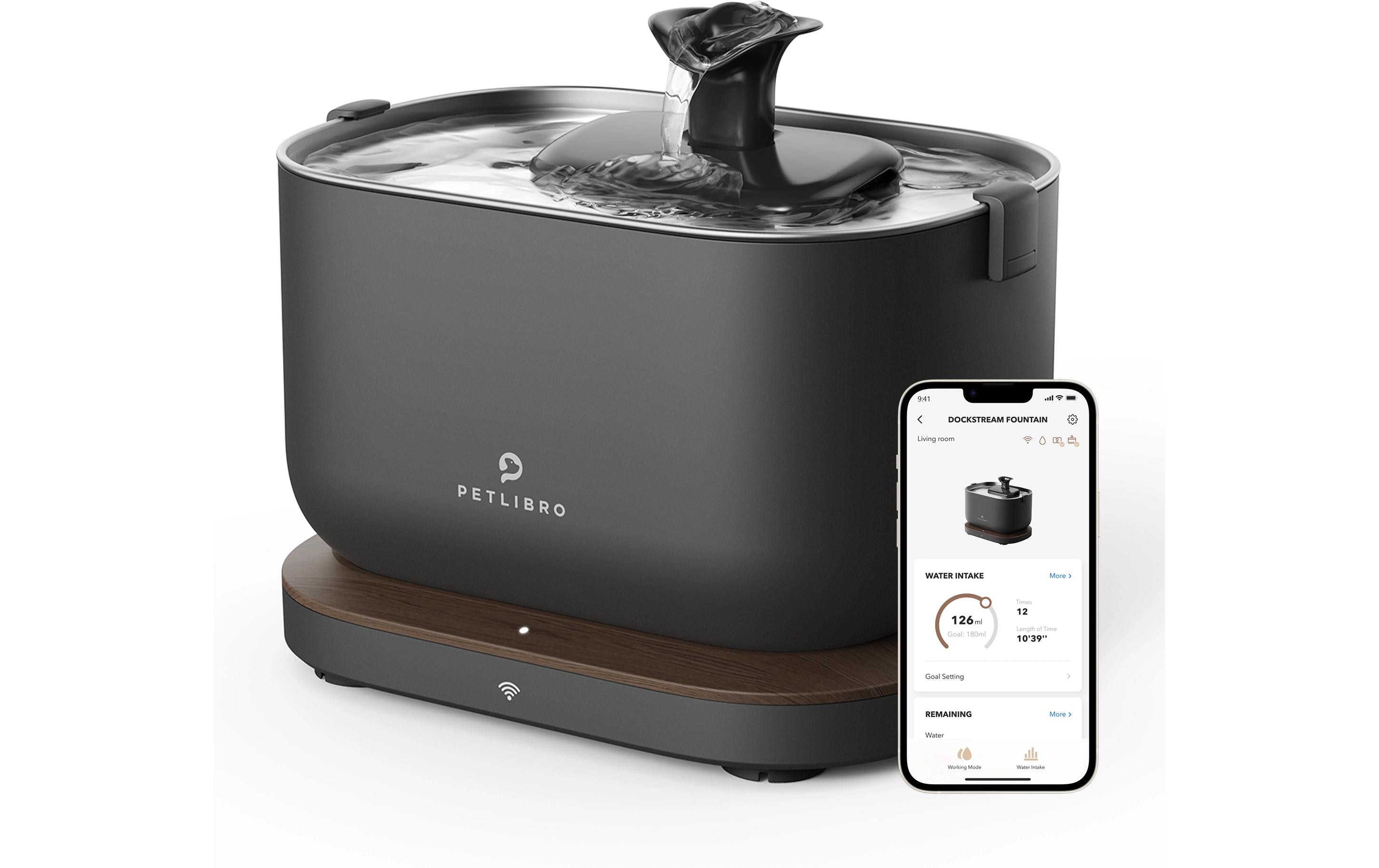 Dockstream intelligenter Katzenbrunnen Schwarz<br>Intelligenter Trinkbrunnen mit App-Steuerung für Haustiere