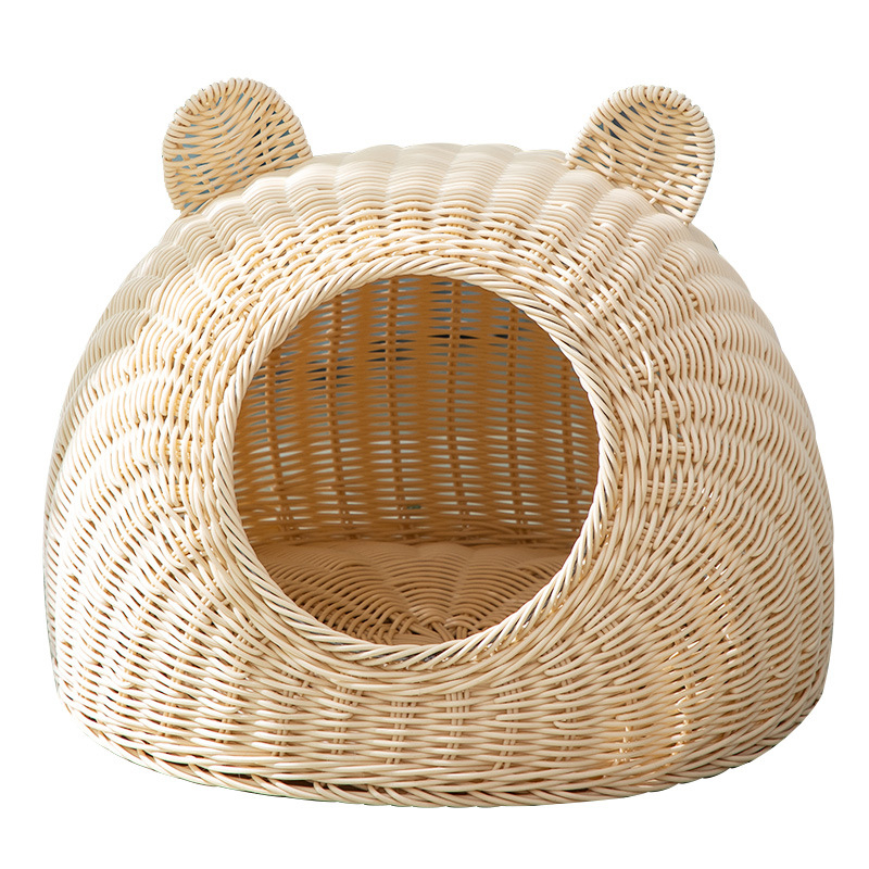(32x45cm) Geflochtener Katzen Korb Haustier Höhle Hunde Nest - Braun