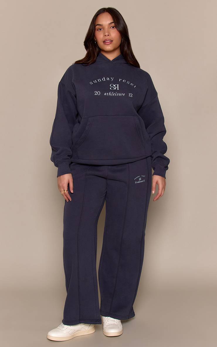Bleu Marine Jogging Large Brodé Sunday Reset Grande Taille