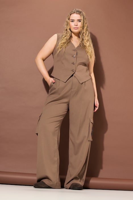 Cargohose, High Waist, Wide Legs, teilelastischer Bund, Cargotaschen