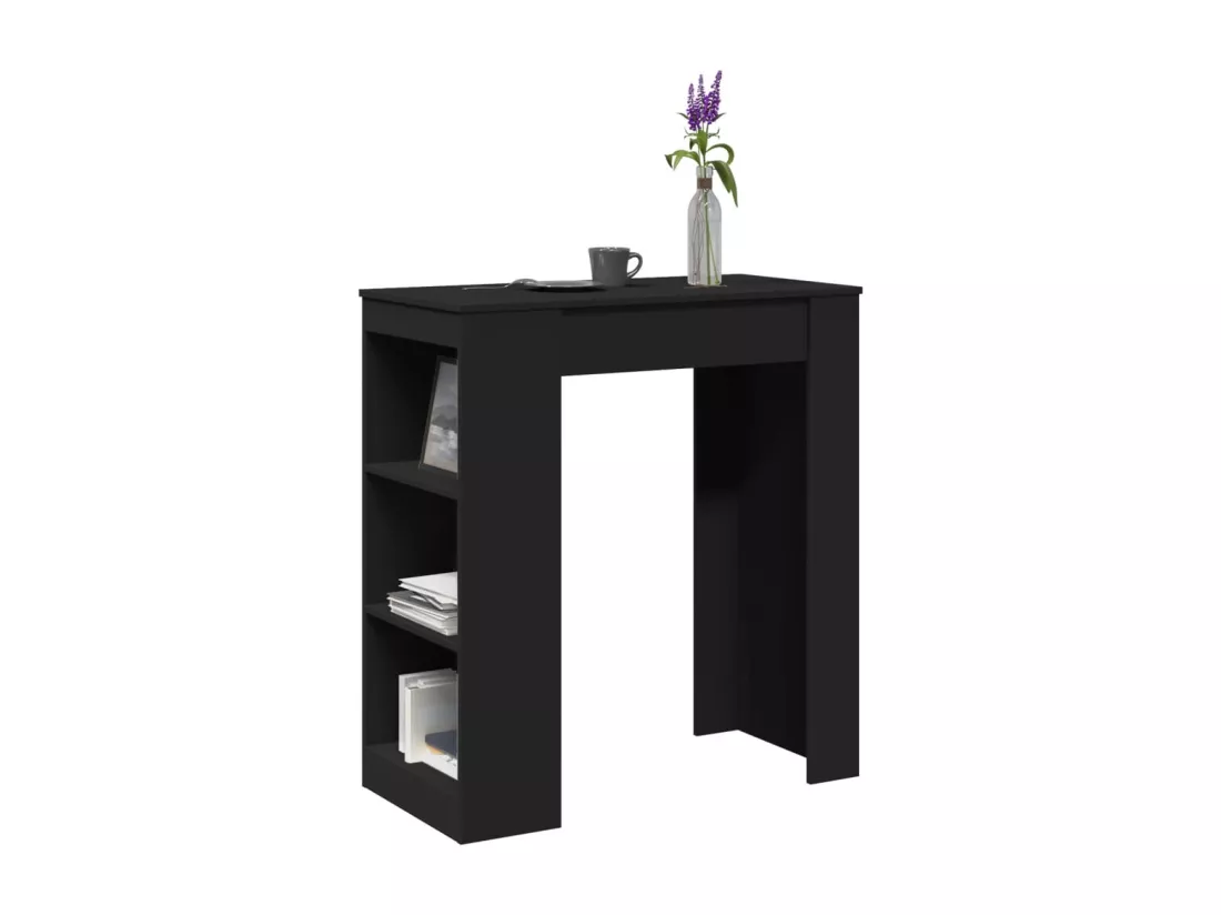 Table de bar avec étagères noir bois d'ingénierie