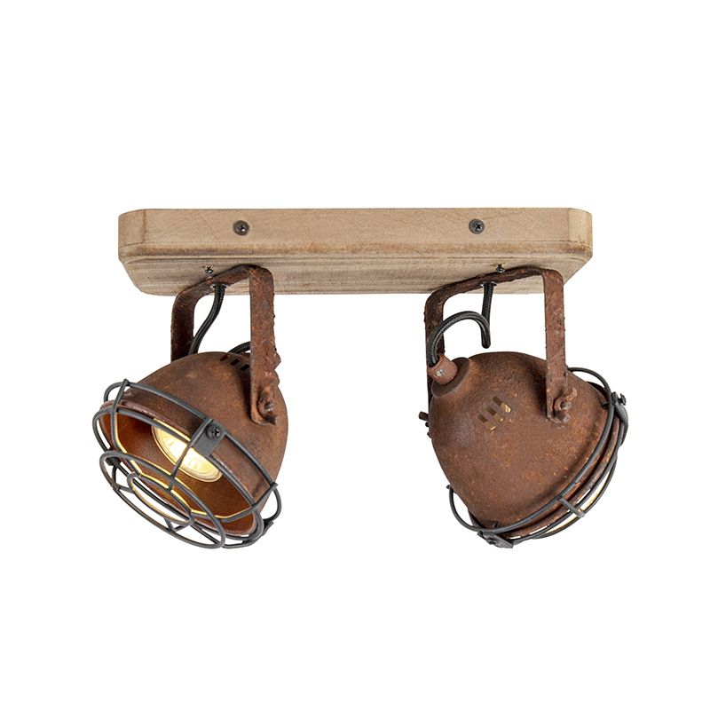 Smart spot roestbruin met hout incl. 2 wifi GU10 - Gina