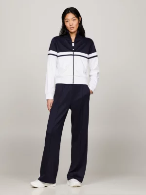 Calça de moletom esportiva de cintura média com listras contrastantes