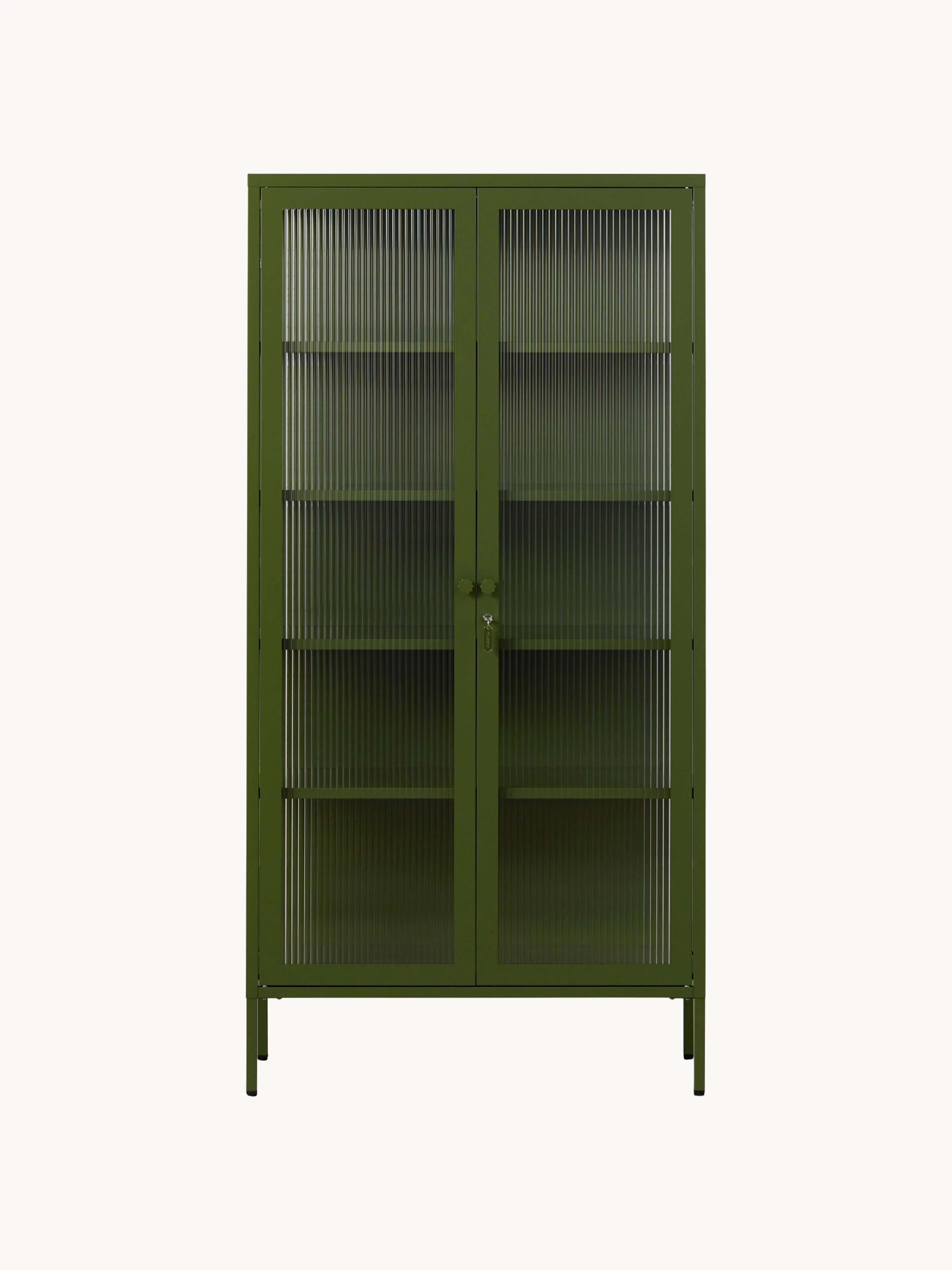 Metalen vitrinekast The Collector met geribbeld glas