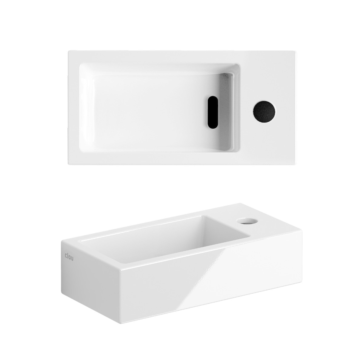 Clou Flush 3 keramische fontein 36cm met kraangat rechts wit glans