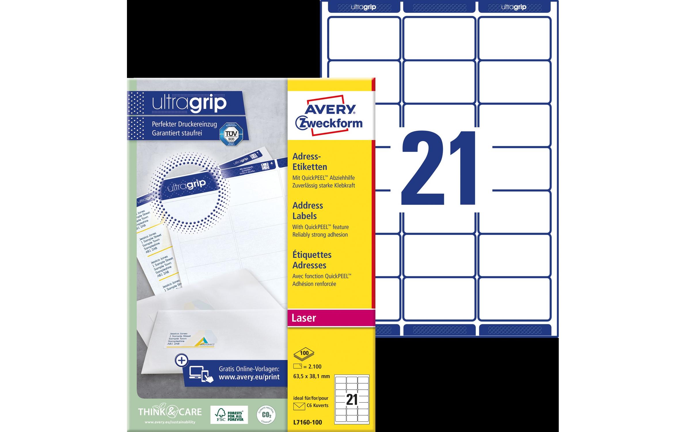 Versand-Etiketten L7160 63.5 x 38.1 mm100 Bogen/2100 Etiketten für Laser- und Inkjet-Drucker