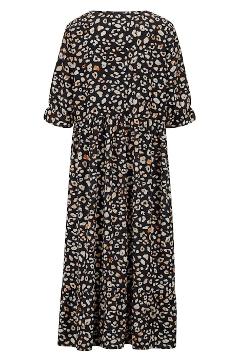 Maxikleid, Animalprint, Rundhals, 3/4-Ärmel mit Rüsche