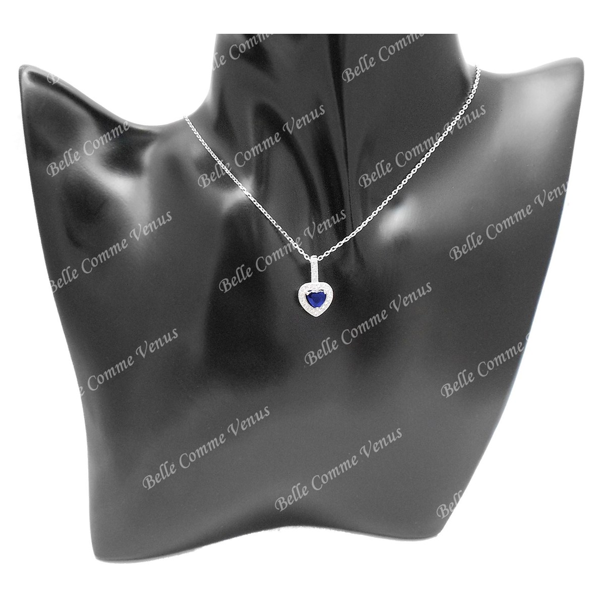 Collier 2 coeurs oxyde de zirconium bleu roi Argent 925 Rhodié