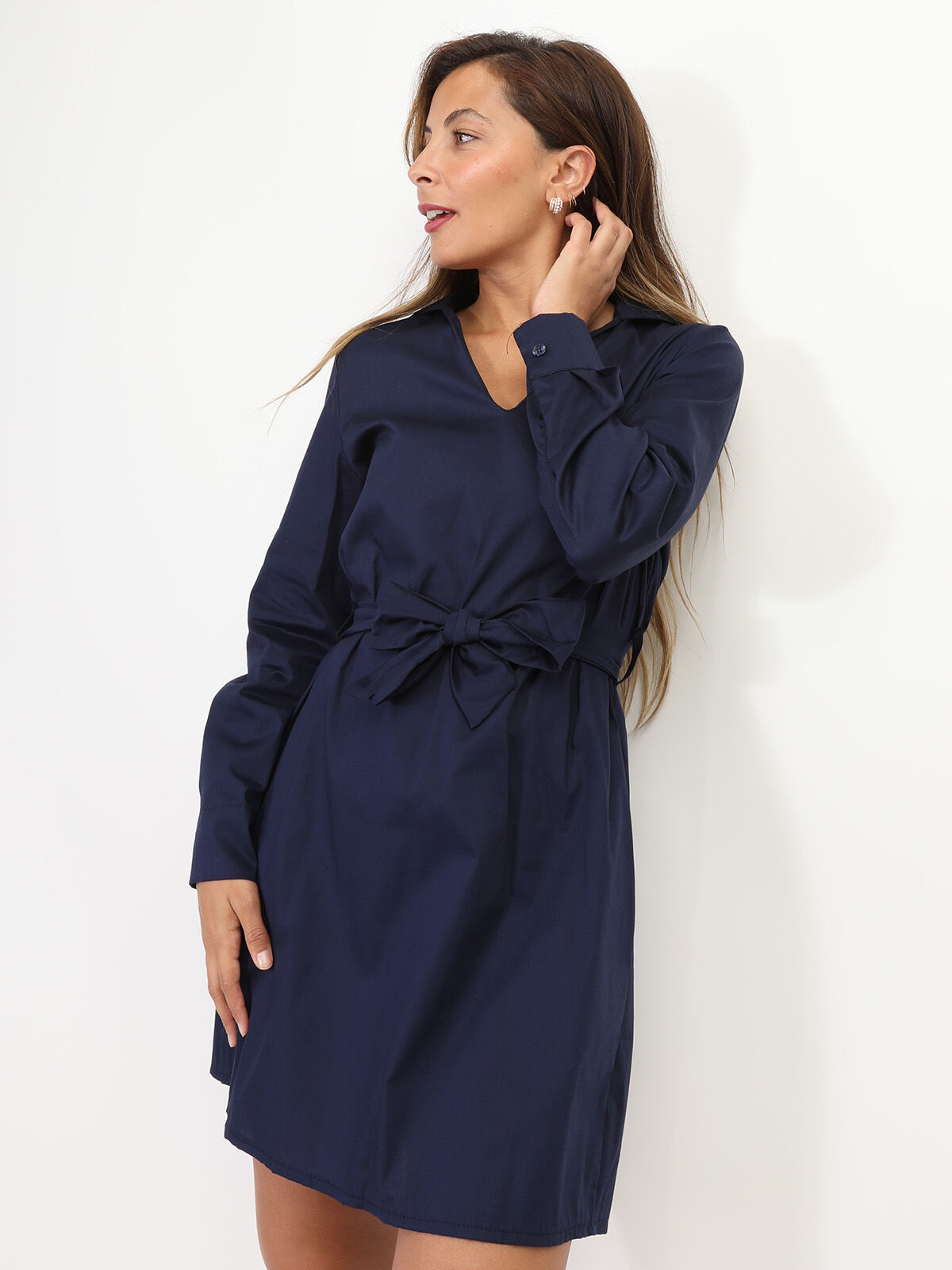Robe chemisier à nouer- Bleu marine