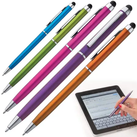 Macma Touchpen Drehkugelschreiber, 5 Stück je 1x pink, orange, lila, hellblau, apfelgrün