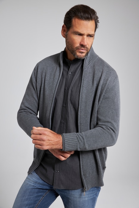 Strickjacke, Stehkragen, Rippbündchen