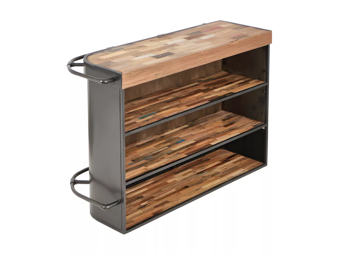 Nautical bar central angle droit en bois de bateau recyclé - Métal noir - Style industriel - L164