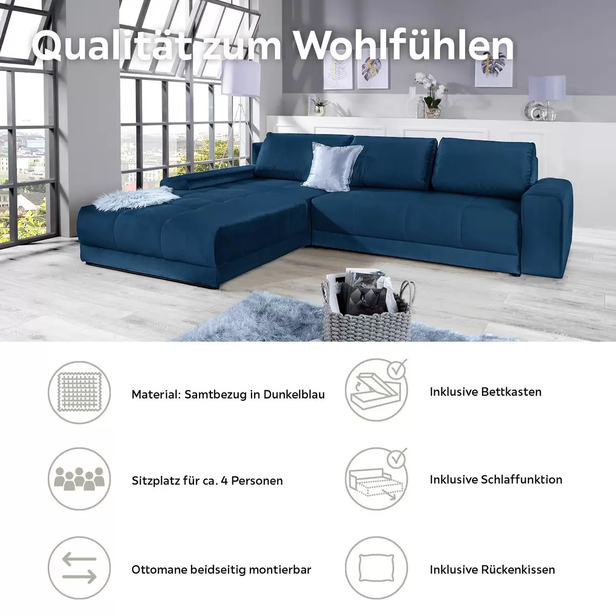 Ecksofa Adria 246 x 137 dunkelblau