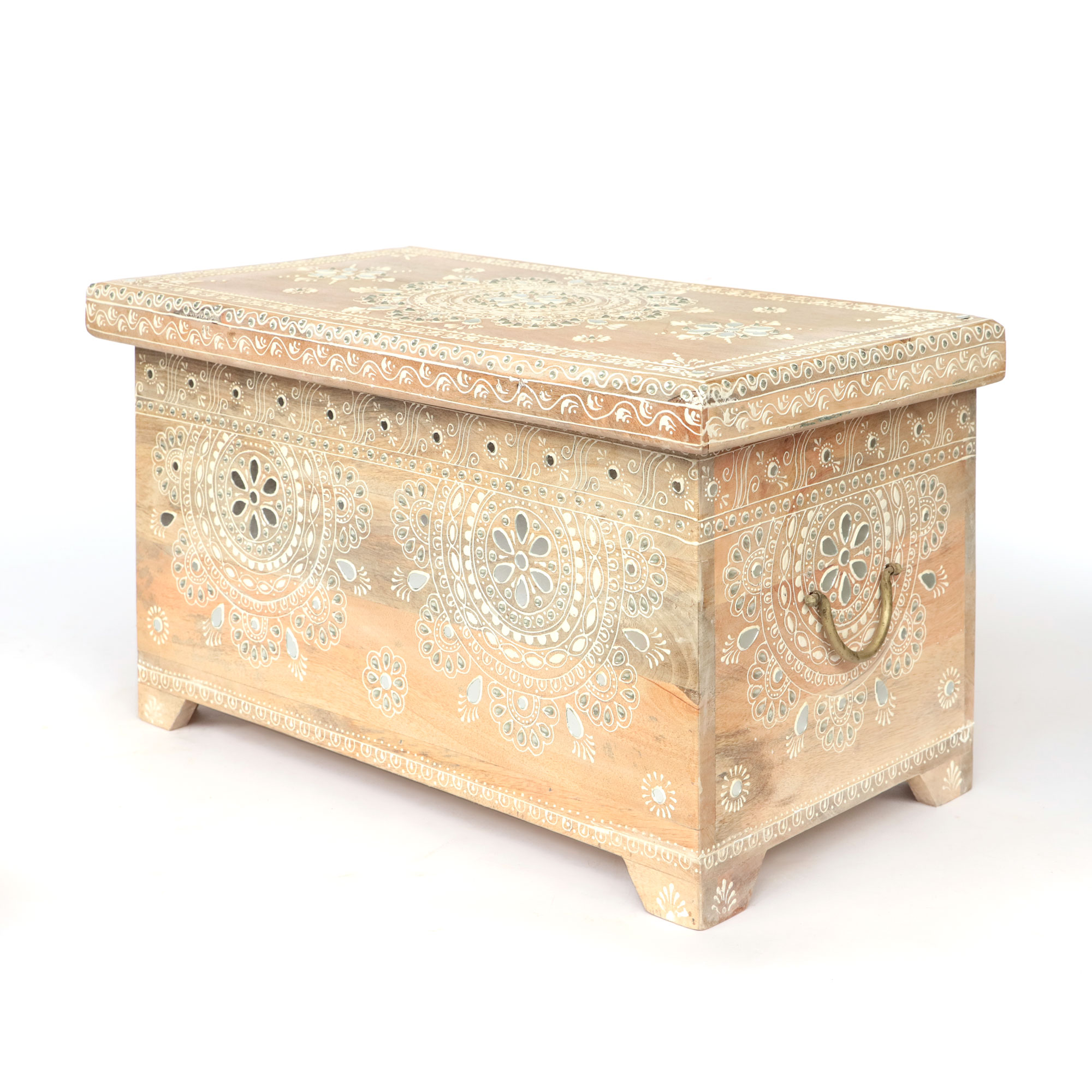 Truhe 'Henna' aus Mangoholz, natur, weiß, B 65 cm, H 36 cm, L 35 cm von fischer's lagerhaus