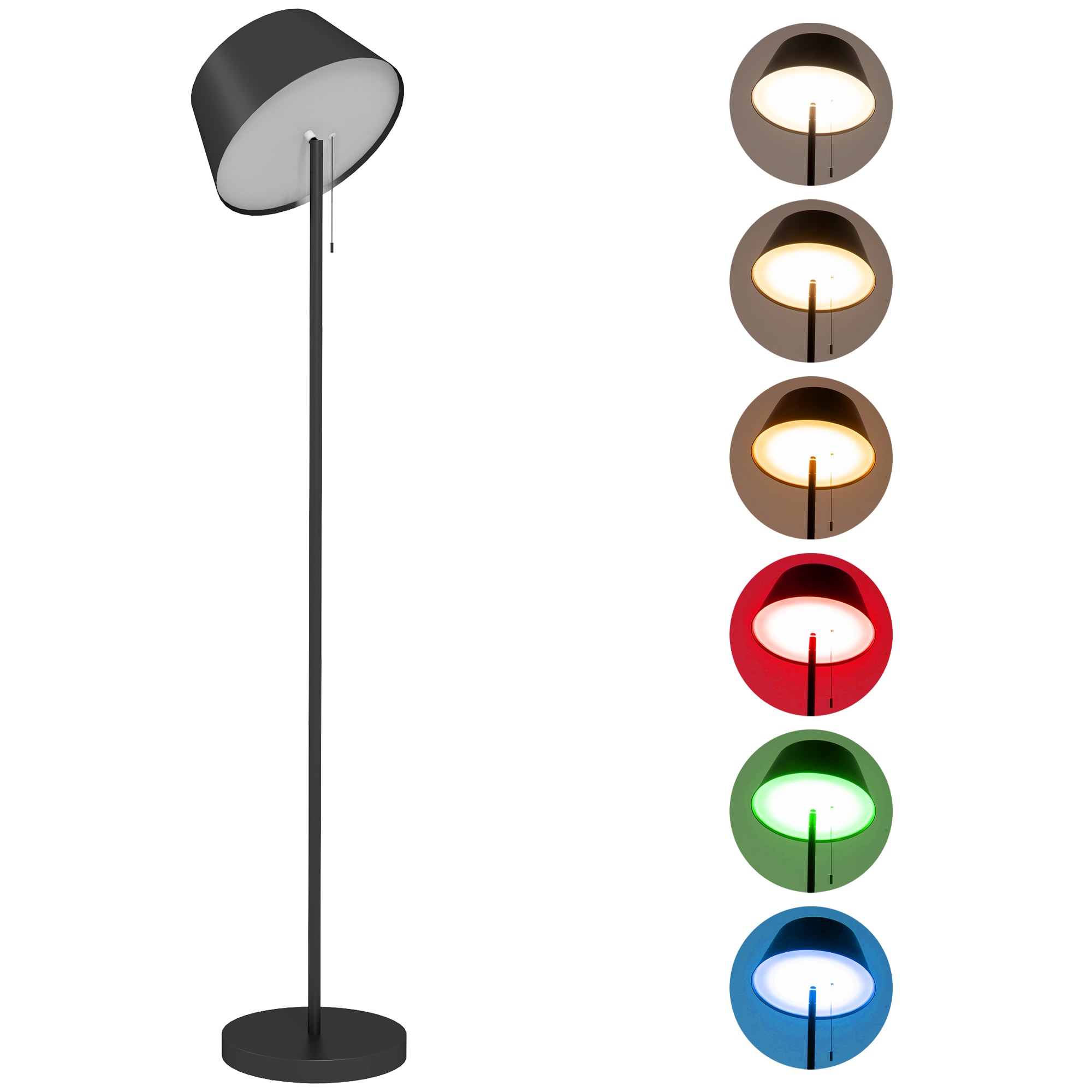 HOMCOM Stehleuchte mit LED für buntes und warmweißes Licht schwarz 32L x 32B x 153H cm
