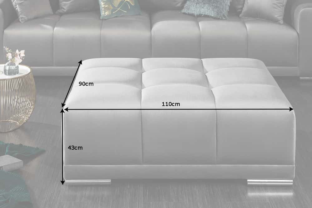 Extravaganter Hocker ELEGANCIA 110cm silbergrau Samt mit Ziersteppung