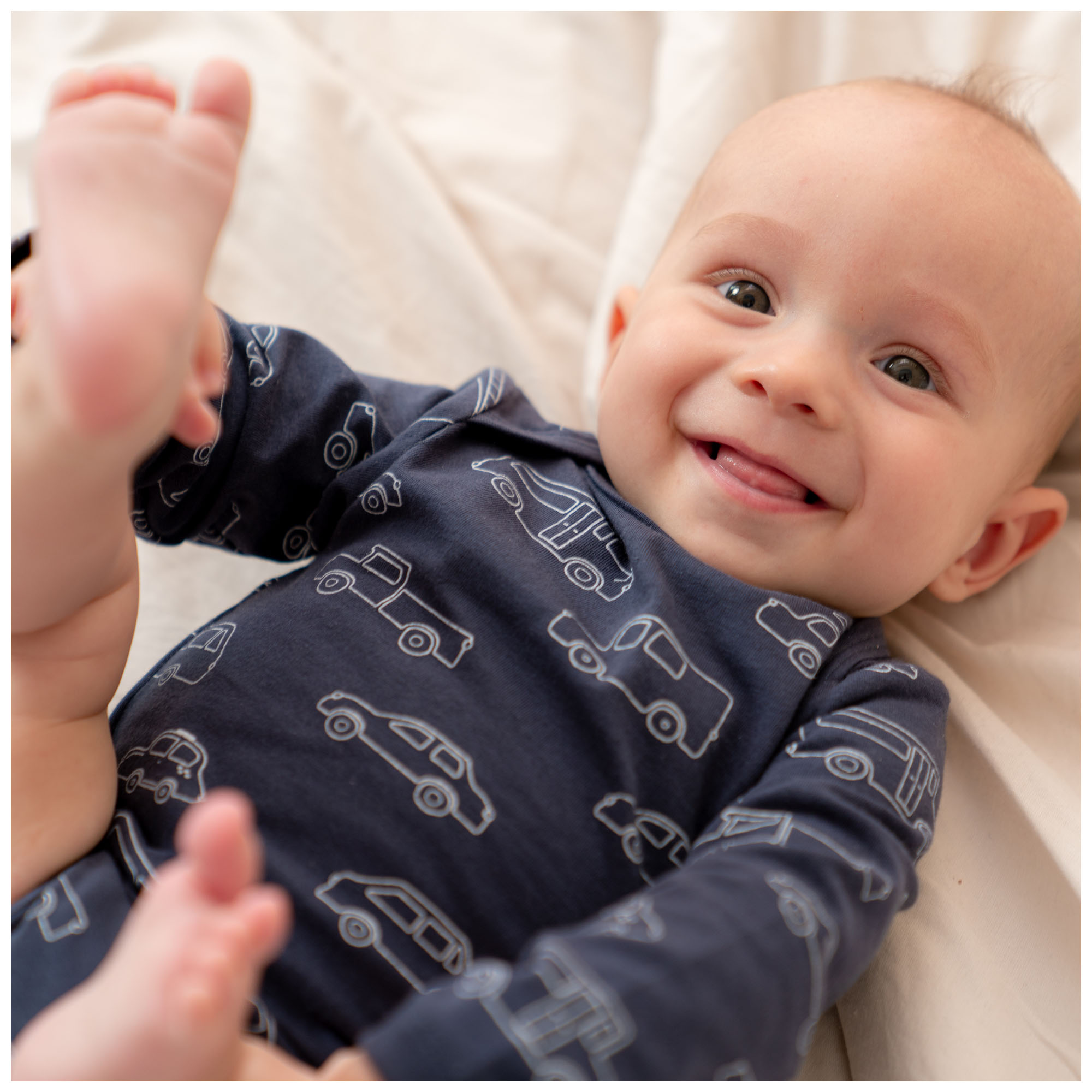 Prénatal romper auto's lange mouwen all over print blauw