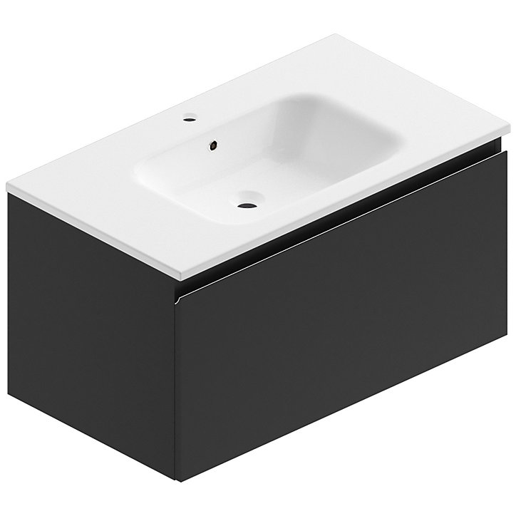Meuble sous vasque à suspendre Pura noir 90 cm + plan vasque en résine blanc