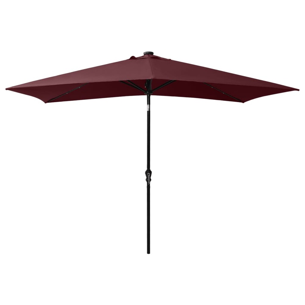 Parasol avec led et mât en acier 2 x 3 m rouge bordeaux