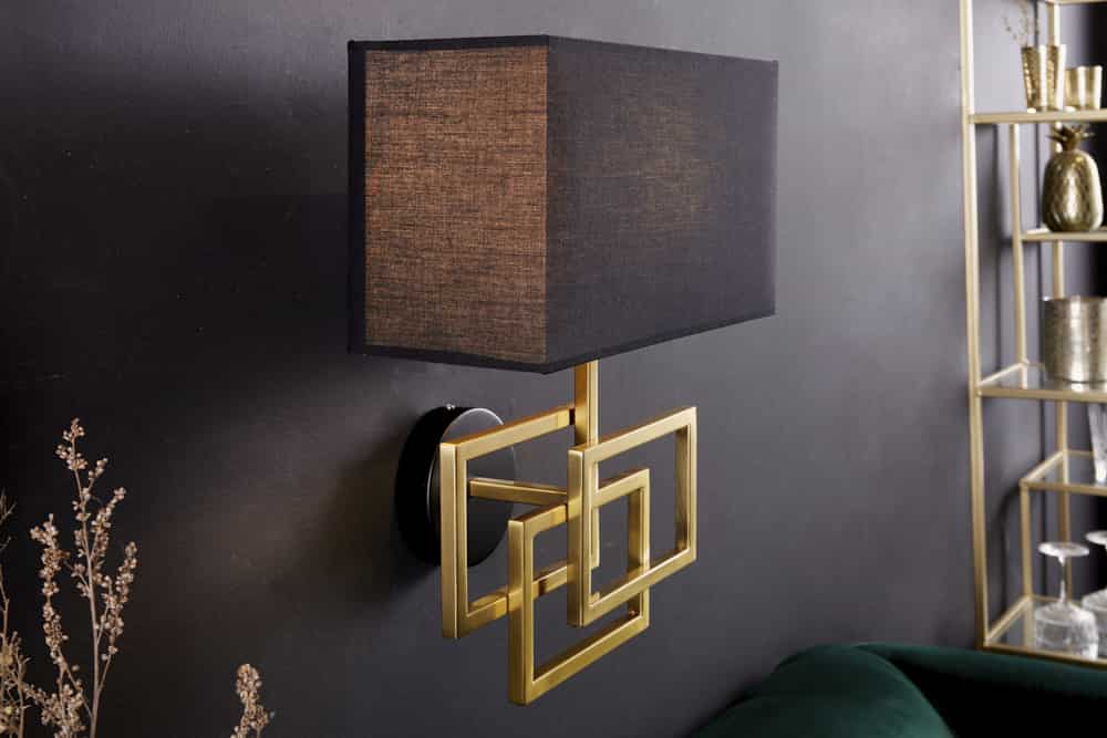 Moderne Wandleuchte ATLANTIS 44cm gold Stoffschirm schwarz Lampe