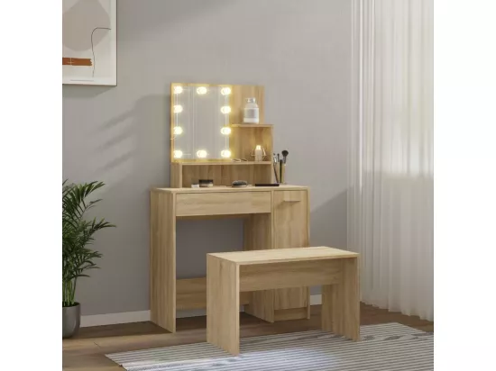 Ensemble de coiffeuse avec LED Chêne sonoma Bois d'ingénierie