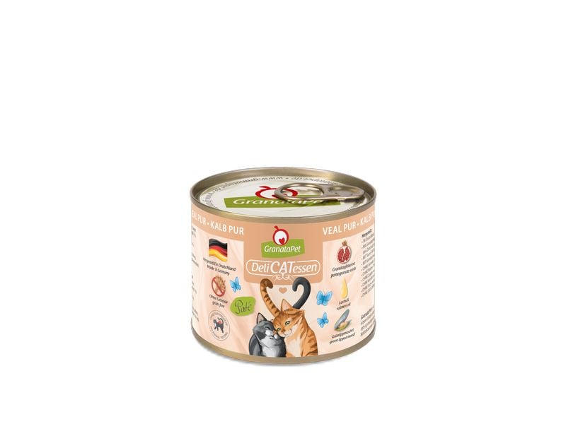 GranataPet Nassfutter DeliCATessen Kalb PUR 200 g Alleinfuttermittel für ausgewachsene Katzen