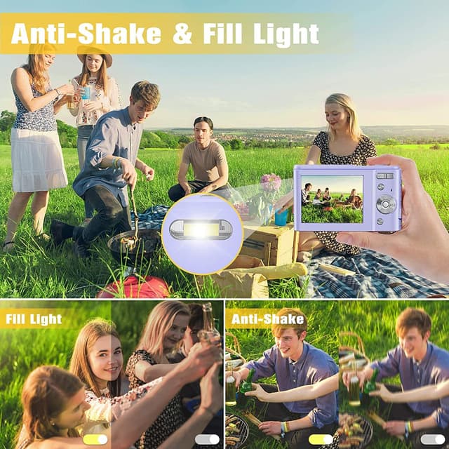Digitalkamera med 48 MP, HD 1080p, 16x zoom, hukommelseskort Sort