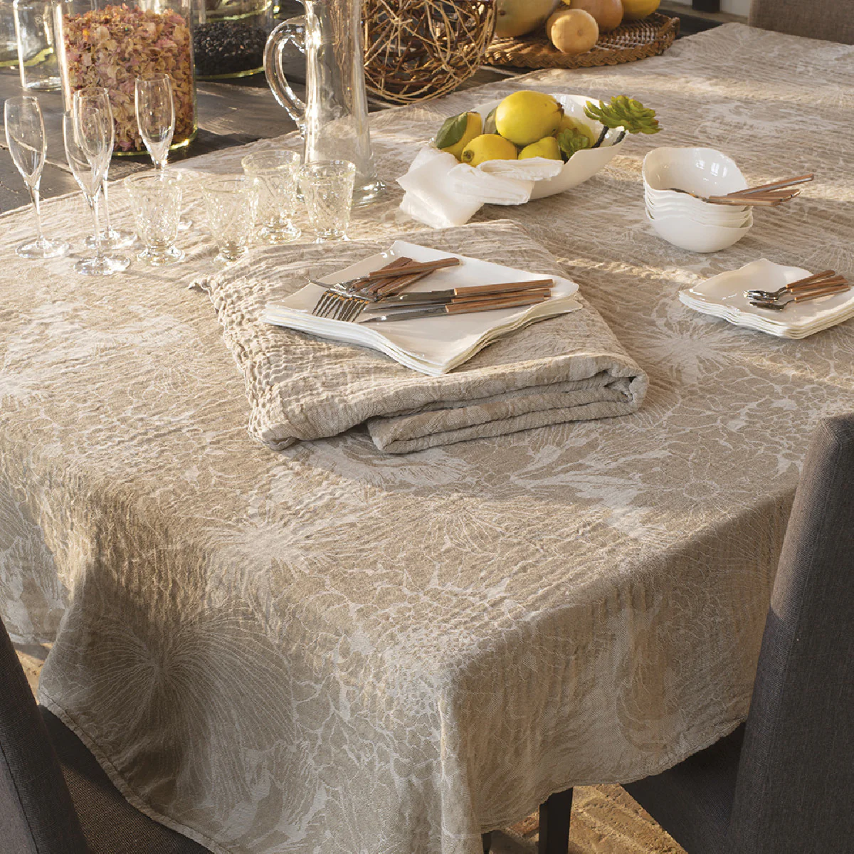 Nappe métis lin & coton beige 155x155 Garnier Thiebaut