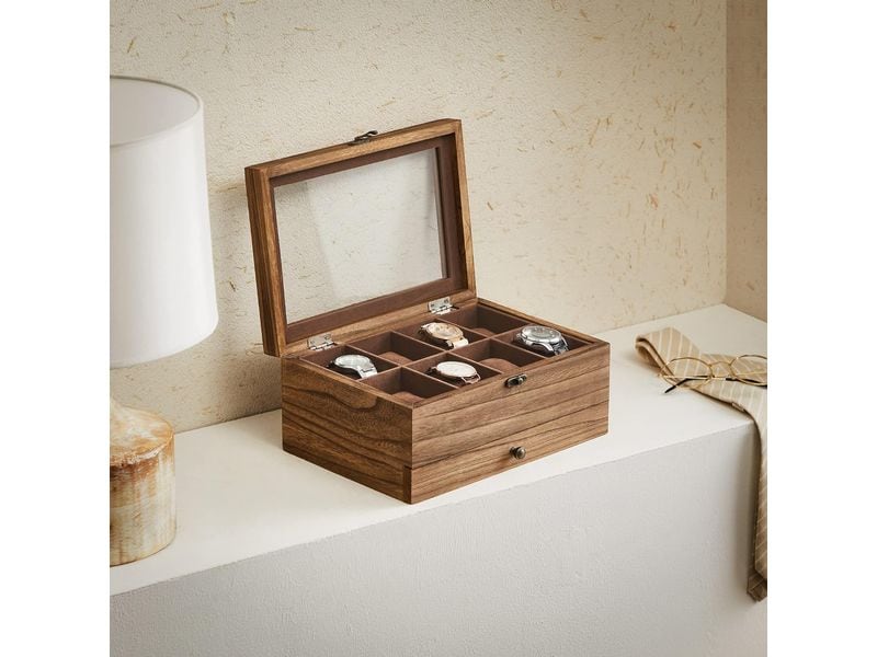Songmics Uhrenbox Walnuss, 20 cm Uhrenschatulle