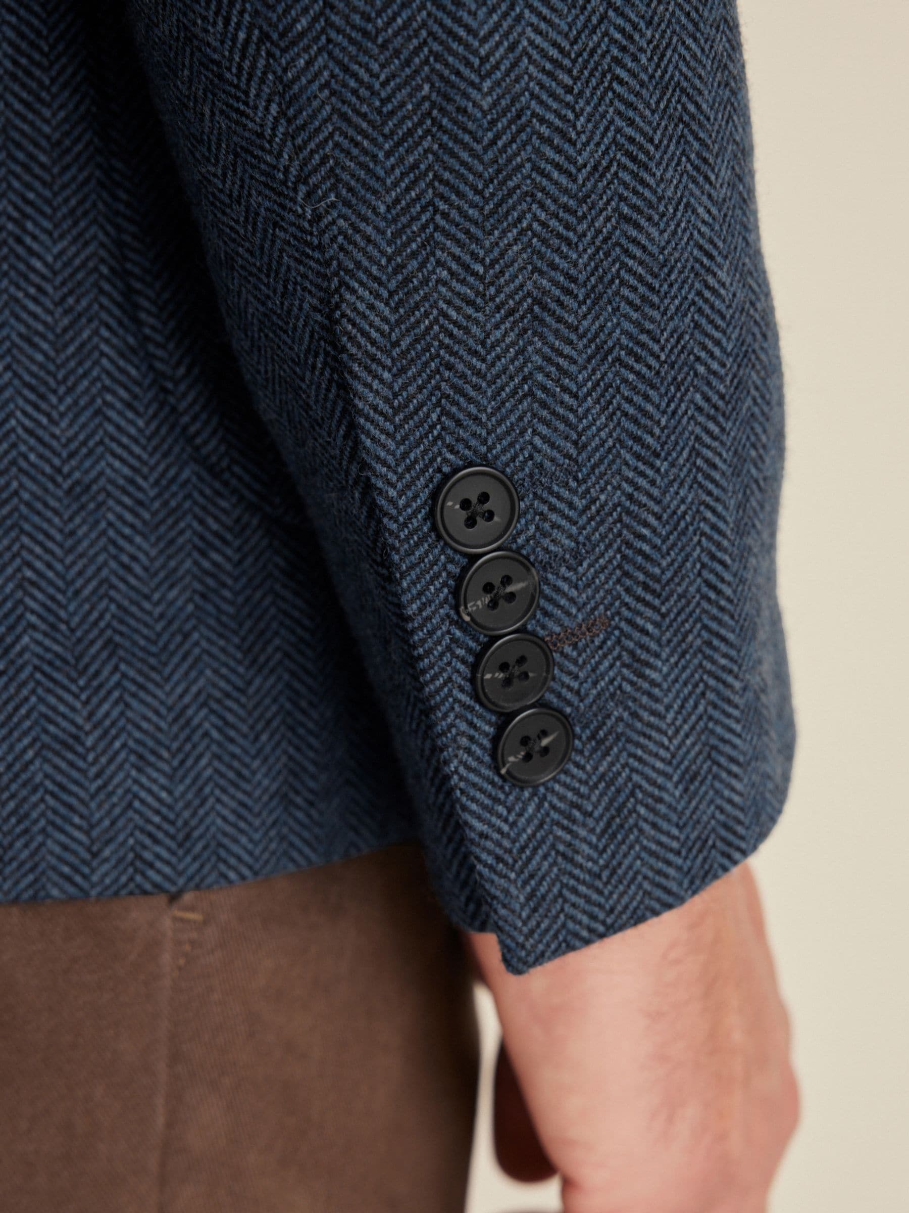 Blauw - Slim Fit - Blazer met visgraatmotief en hoog wolgehalte