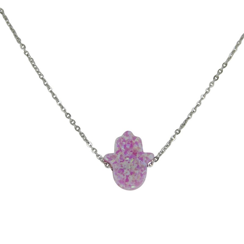 Collier Pendentif pour Femme Main de Fatma en Cristal Rose