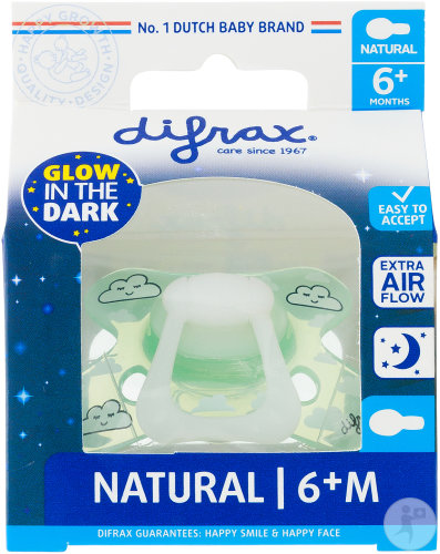 Difrax Sucette Natural Glow In The Dark 6+ Mois Sleepy Baba 1 Pièce