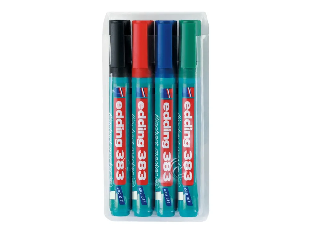 Marker Edding 383 flipchart - for flip-over tavle - vandbaseret blæk - 1-5 mm - med 4 stk. ass. farver